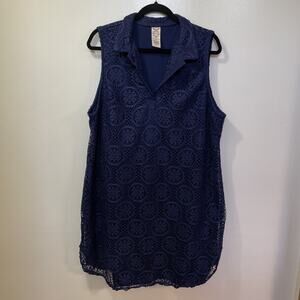 Faded Glory Womens 2XL Blue Lace Sleeveless Dress Holiday Elegant Cottagecore